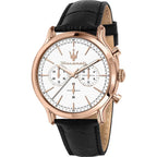 Maserati Epoca R8871618016 42mm Men’s Chronograph Watch – White Dial & Black Genuine Leather Strap