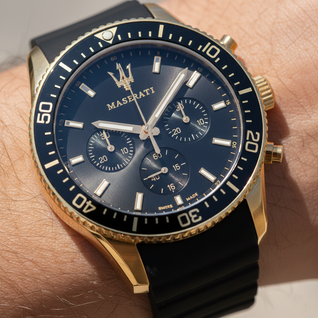 Maserati Sfida R8871640001 44mm Men’s Quartz Watch – Black Dial & Comfortable Black Rubber Strap