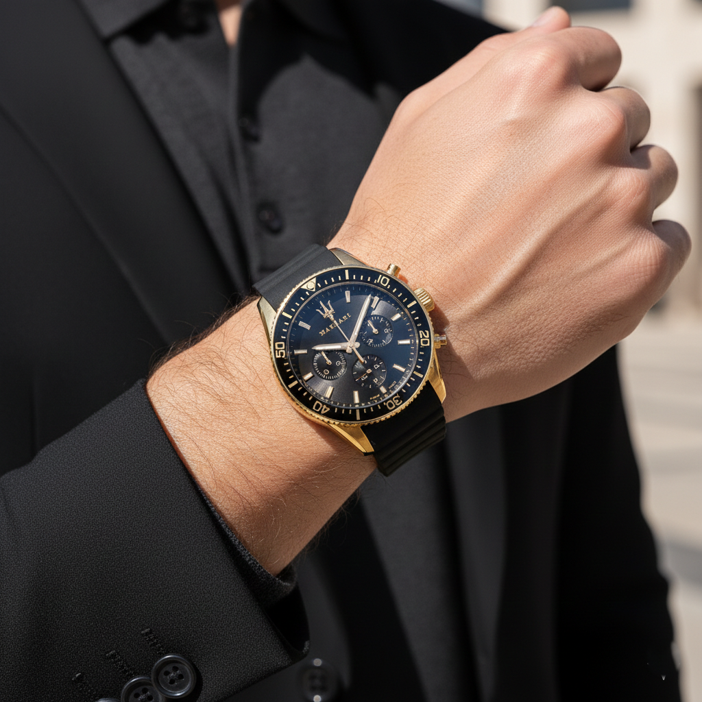Maserati Sfida R8871640001 44mm Men’s Quartz Watch – Black Dial & Comfortable Black Rubber Strap