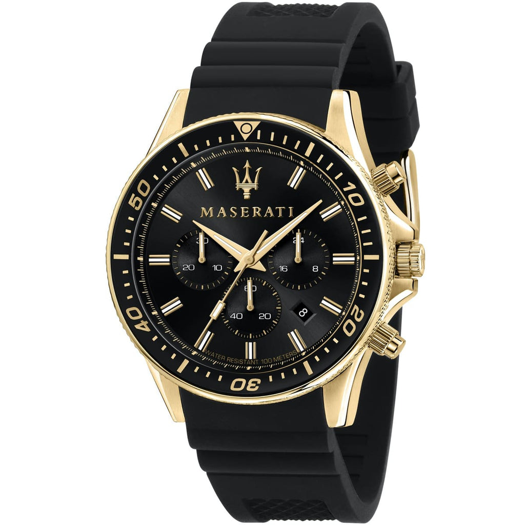 Maserati Sfida R8871640001 44mm Men’s Quartz Watch – Black Dial & Comfortable Black Rubber Strap