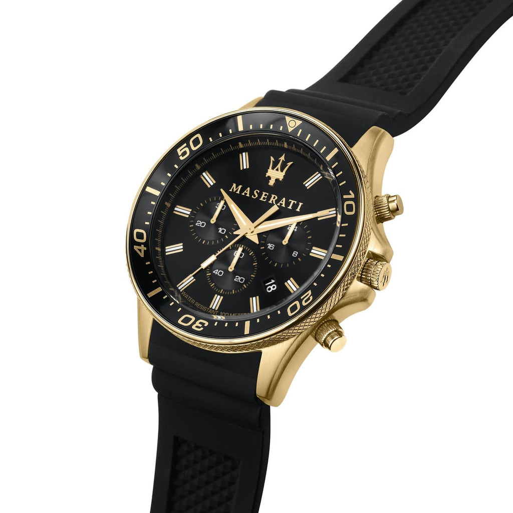Maserati Sfida R8871640001 44mm Men’s Quartz Watch – Black Dial & Comfortable Black Rubber Strap