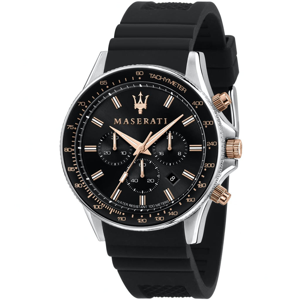 Maserati Sfida R8871640002 44mm Men’s Chronograph Watch – Black Dial & Comfortable Black Silicone Rubber Strap