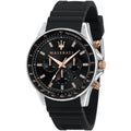 Maserati Sfida R8871640002 44mm Men’s Chronograph Watch – Black Dial & Comfortable Black Silicone Rubber Strap