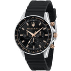 Maserati Sfida R8871640002 44mm Men’s Chronograph Watch – Black Dial & Comfortable Black Silicone Rubber Strap