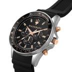 Maserati Sfida R8871640002 44mm Men’s Chronograph Watch – Black Dial & Comfortable Black Silicone Rubber Strap