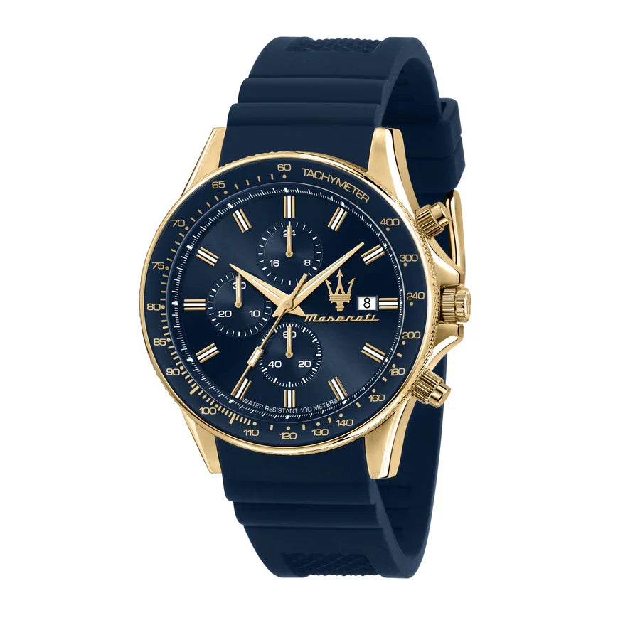 Maserati Sfida R8871640004 44mm Men’s Chronograph Watch – Navy Blue Dial & Blue Rubber Strap
