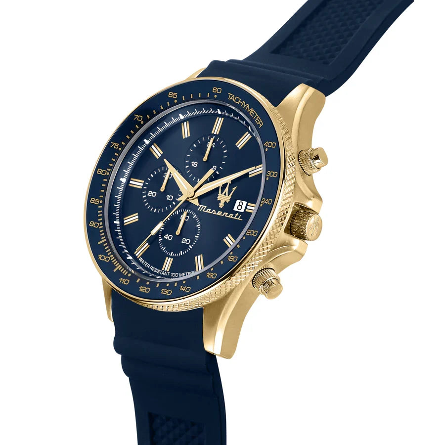 Maserati Sfida R8871640004 44mm Men’s Chronograph Watch – Navy Blue Dial & Blue Rubber Strap