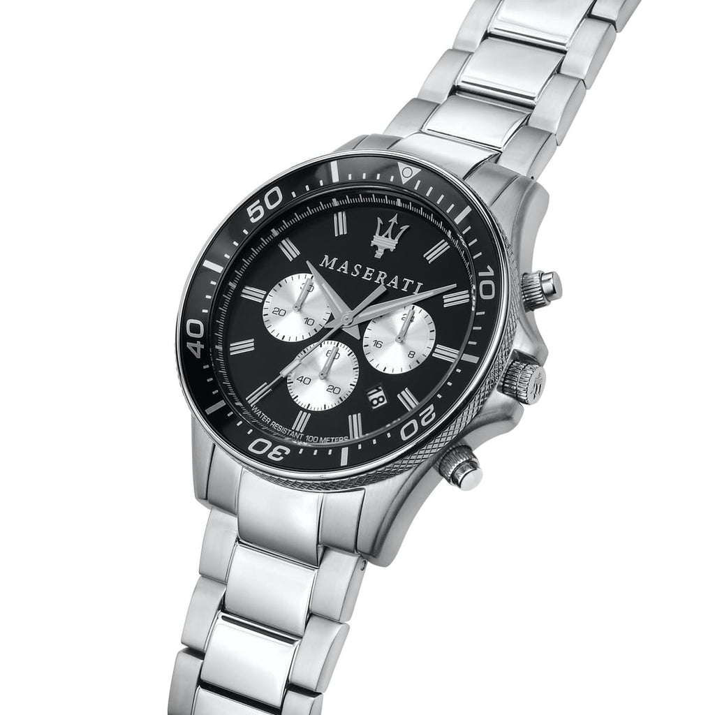 Maserati Sfida R8873640004 44mm Men’s Chronograph Watch – Black Dial & Silver Stainless Steel Bracelet