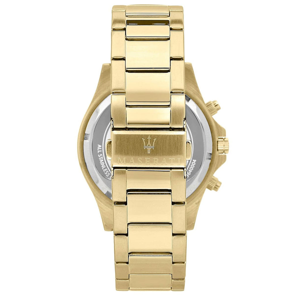 Maserati Sfida R8873640005 44mm Men’s Chronograph Watch – Vibrant Gold Sunray Dial & Gold-Tone Stainless Steel Link Bracelet