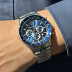 Maserati Sfida R8873640025 44mm Men’s Chronograph Watch – Blue Sunray Dial & Distinguished Silver Jubilee Link Bracelet