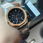 Maserati Stile R8873642002 45mm Men’s Chronograph Watch – Textured Navy Blue Dial & Two-Tone Link Bracelet
