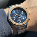 Maserati Stile R8873642002 45mm Men’s Chronograph Watch – Textured Navy Blue Dial & Two-Tone Link Bracelet
