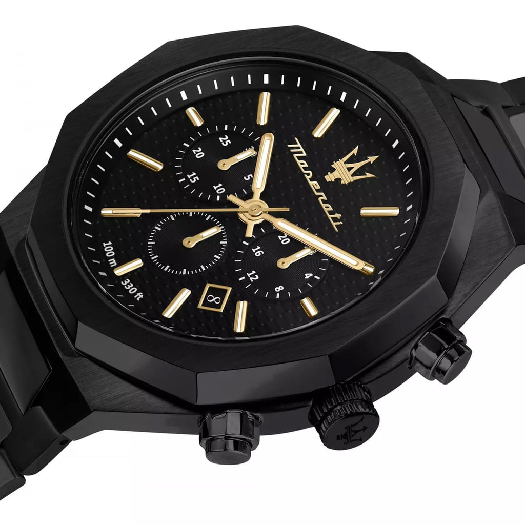 Maserati Stile R8873642005 45mm Men’s Chronograph Watch – Black Textured Dial & Black Stainless Steel Link Bracelet