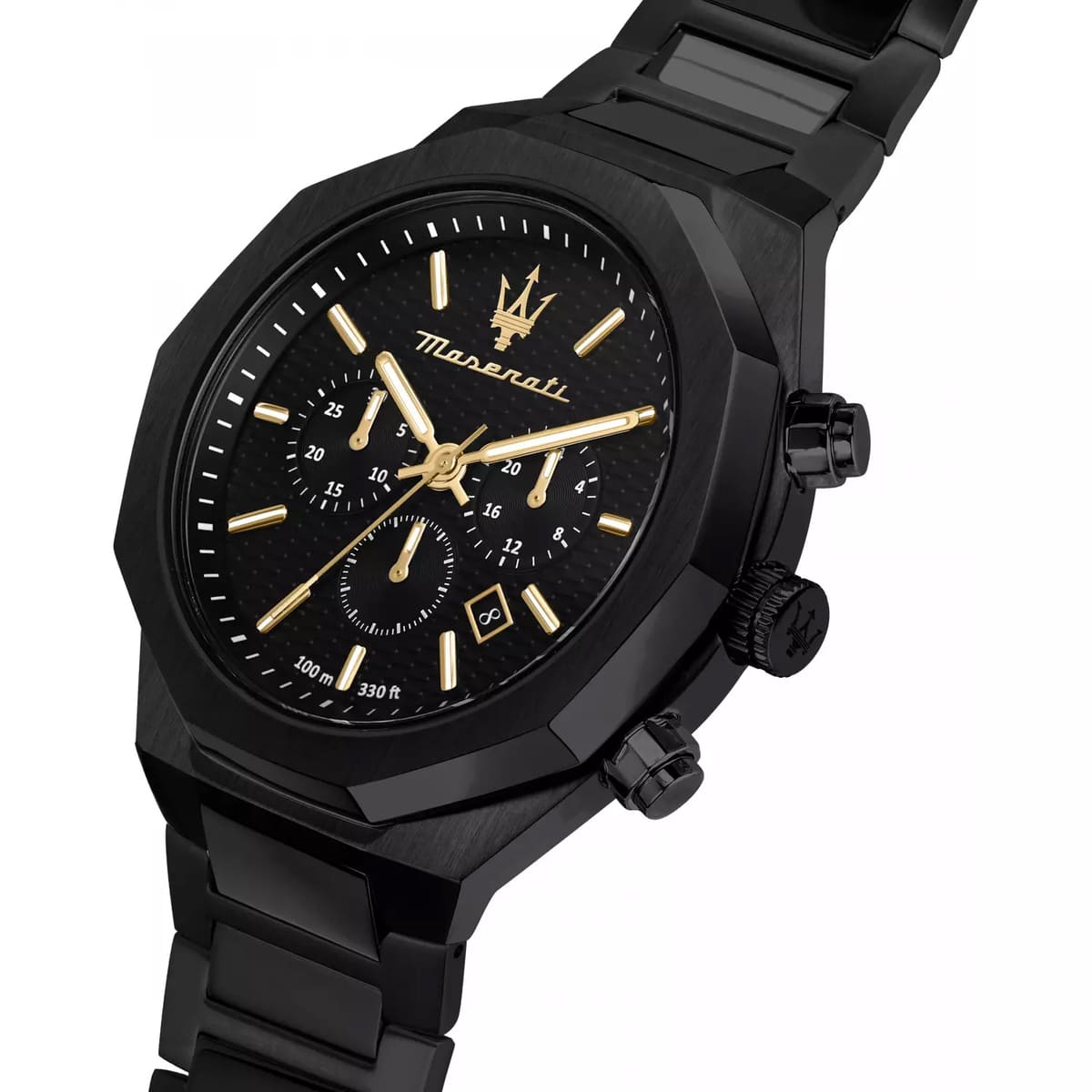 Maserati Stile R8873642005 45mm Men’s Chronograph Watch – Black Textured Dial & Black Stainless Steel Link Bracelet