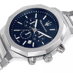 Maserati Stile R8873642006 45mm Men’s Chronograph Watch – Textured Navy Blue Dial & Stainless Steel Link Bracelet