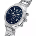 Maserati Stile R8873642006 45mm Men’s Chronograph Watch – Textured Navy Blue Dial & Stainless Steel Link Bracelet