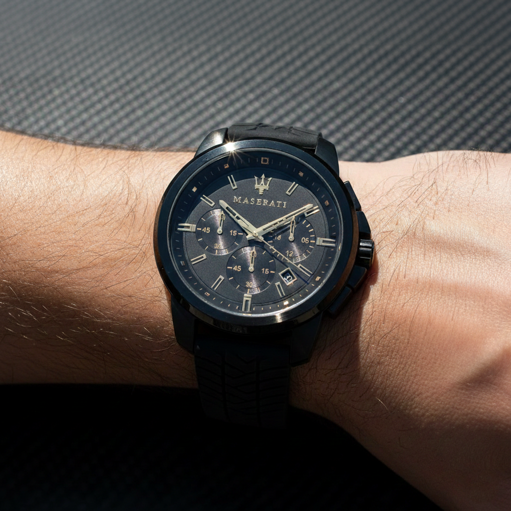Maserati Successo R8871621011 44mm Men’s Chronograph Watch – Black Dial & Black Silicone Strap