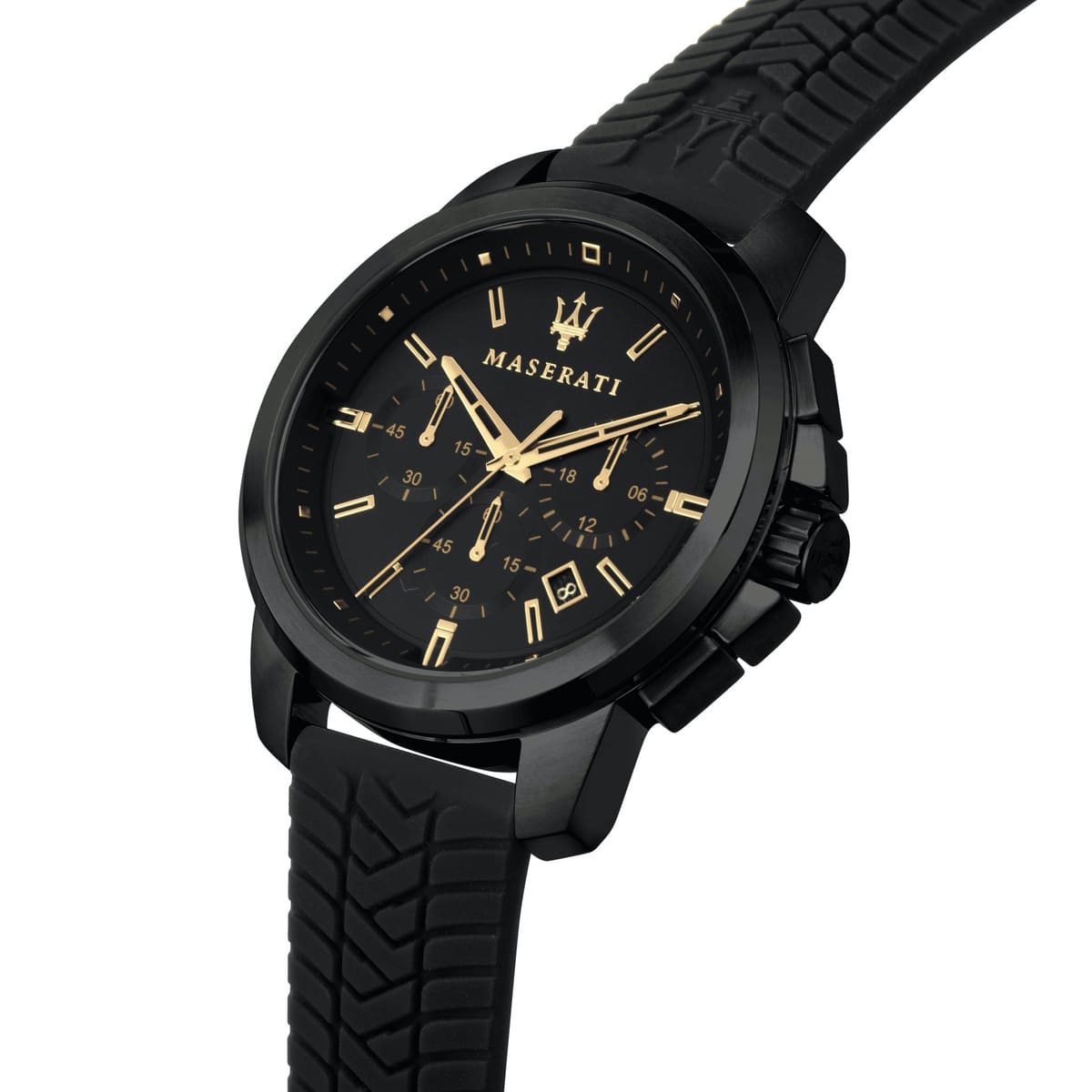 Maserati Successo R8871621011 44mm Men’s Chronograph Watch – Black Dial & Black Silicone Strap