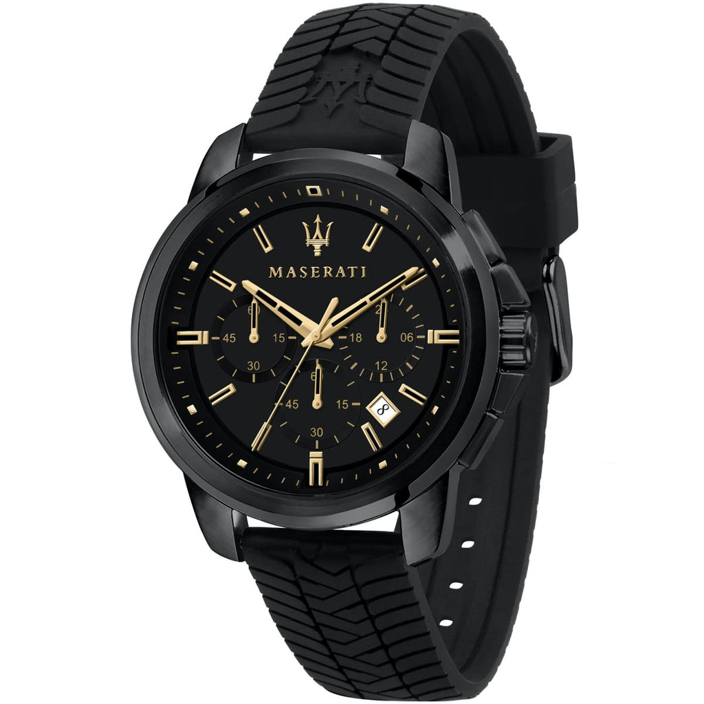 Maserati Successo R8871621011 44mm Men’s Chronograph Watch – Black Dial & Black Silicone Strap