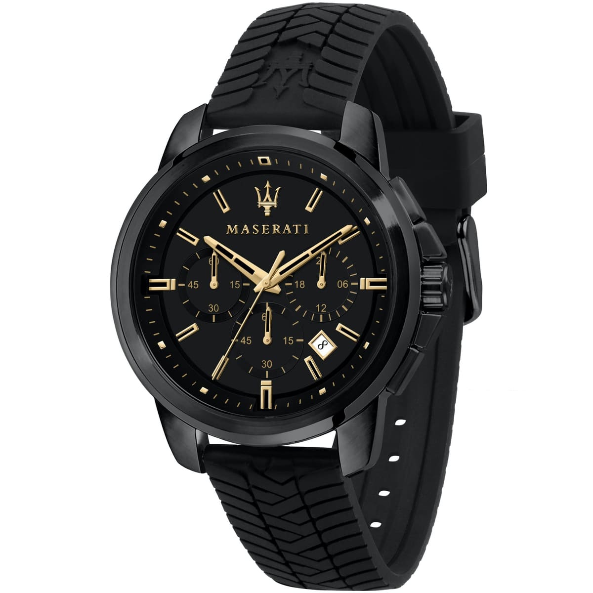 Maserati Successo R8871621011 44mm Men’s Chronograph Watch – Black Dial & Black Silicone Strap