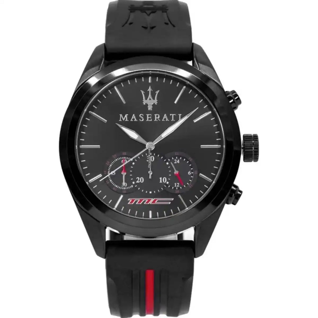 Maserati Traguardo R8871612004 45mm Men’s Chronograph Watch – Black Sunray Dial & Black Silicone Strap