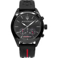 Maserati Traguardo R8871612004 45mm Men’s Chronograph Watch – Black Sunray Dial & Black Silicone Strap