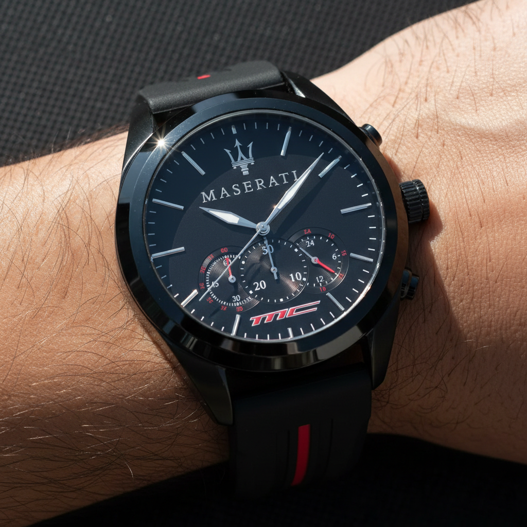 Maserati Traguardo R8871612004 45mm Men’s Chronograph Watch – Black Sunray Dial & Black Silicone Strap