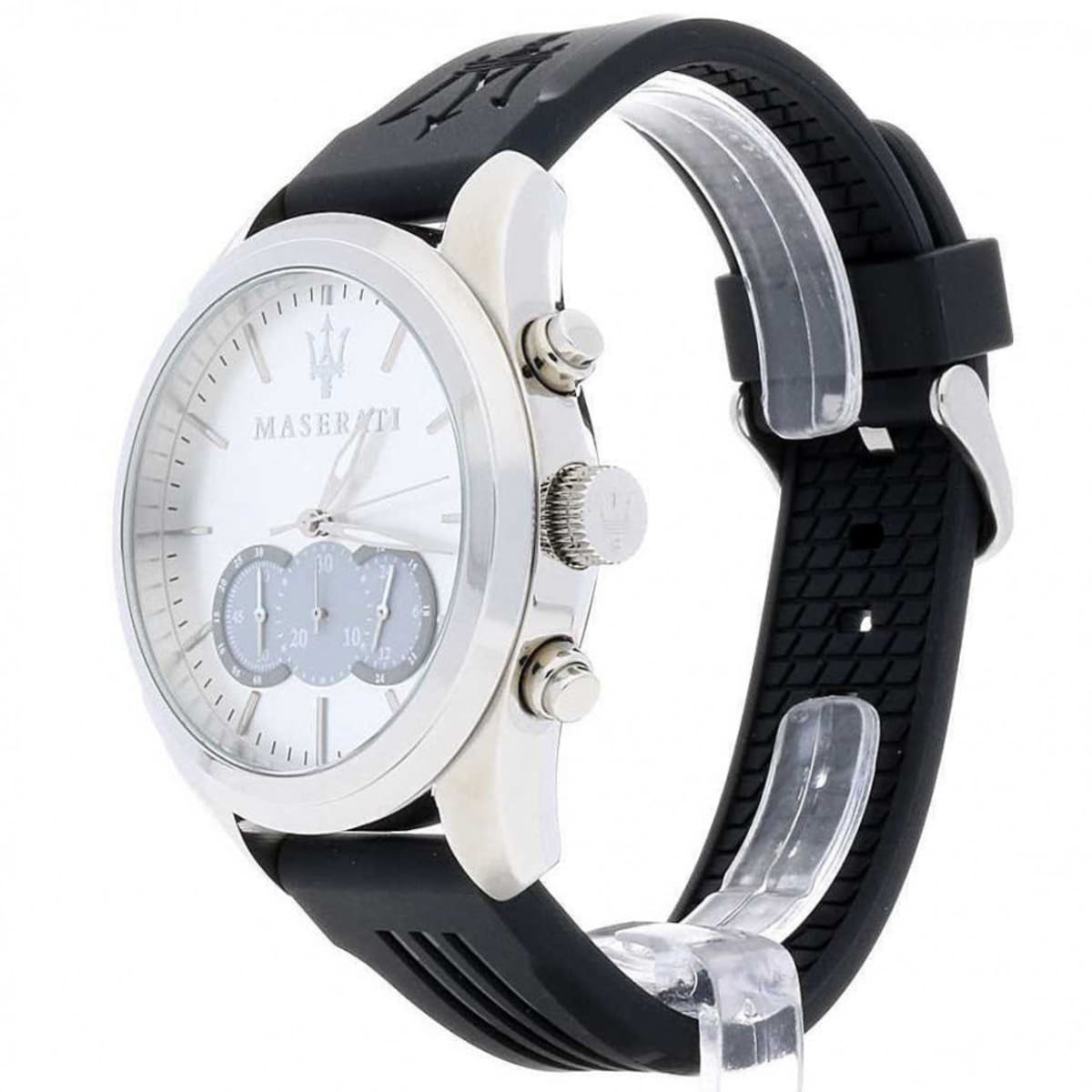 Maserati Traguardo R8871612012 45mm Men’s Chronograph Watch – Silver Sunray Dial & Black Rubber Strap