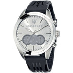 Maserati Traguardo R8871612012 45mm Men’s Chronograph Watch – Silver Sunray Dial & Black Rubber Strap