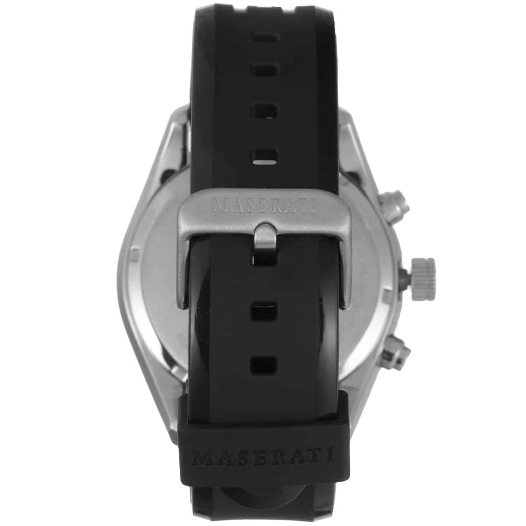 Maserati Traguardo R8871612012 45mm Men’s Chronograph Watch – Silver Sunray Dial & Black Rubber Strap
