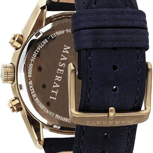 Maserati Traguardo R8871612016 45mm Men’s Chronograph Watch – Ivory / Beige Dial & Blue Leather Strap