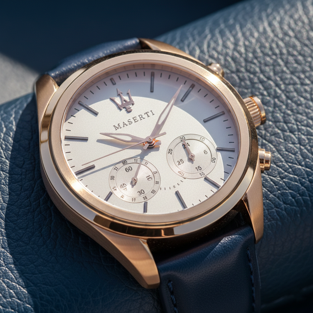 Maserati Traguardo R8871612016 45mm Men’s Chronograph Watch – Ivory / Beige Dial & Blue Leather Strap