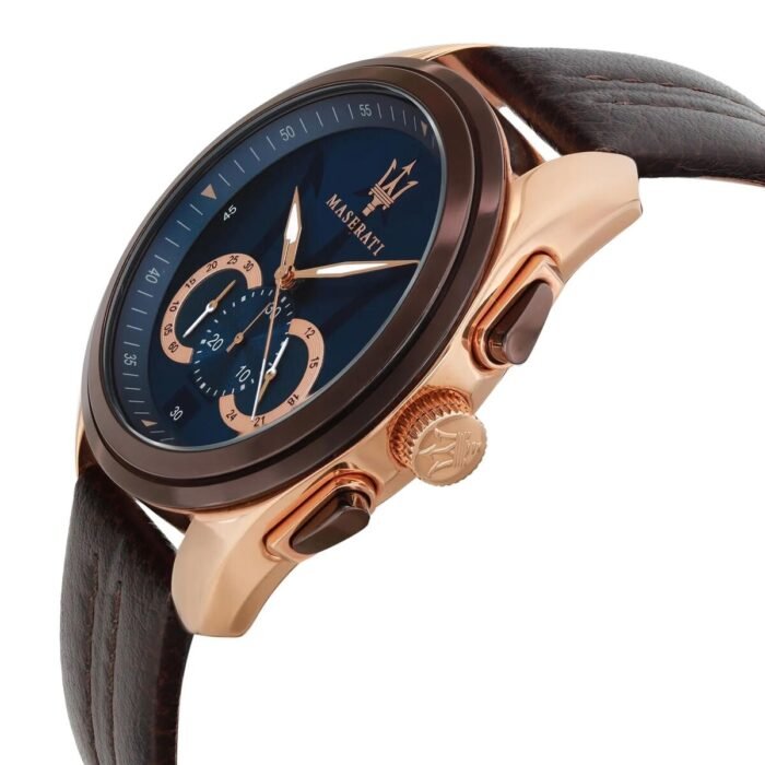 Maserati Traguardo R8871612024 45mm Men’s Chronograph Watch – Blue Sunray Dial & Brown Genuine Leather Strap