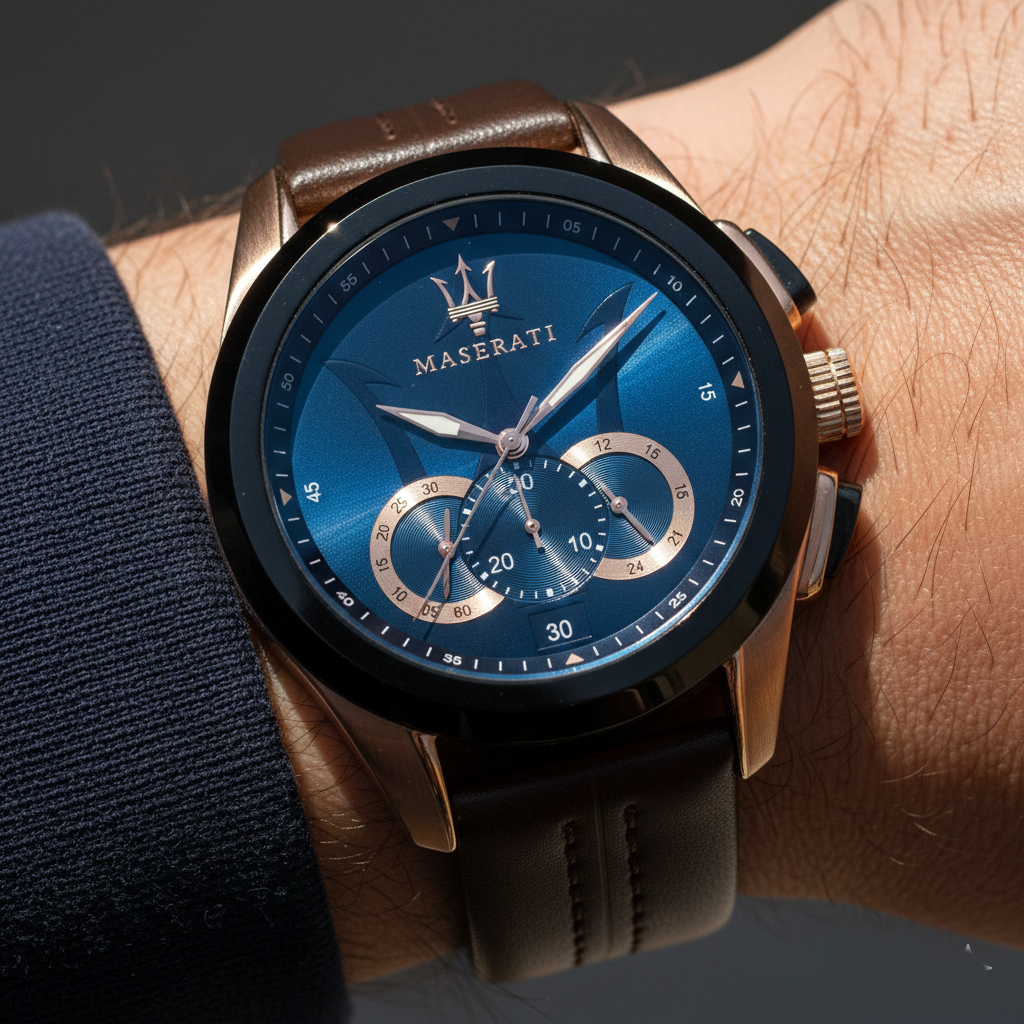Maserati Traguardo R8871612024 45mm Men’s Chronograph Watch – Blue Sunray Dial & Brown Genuine Leather Strap