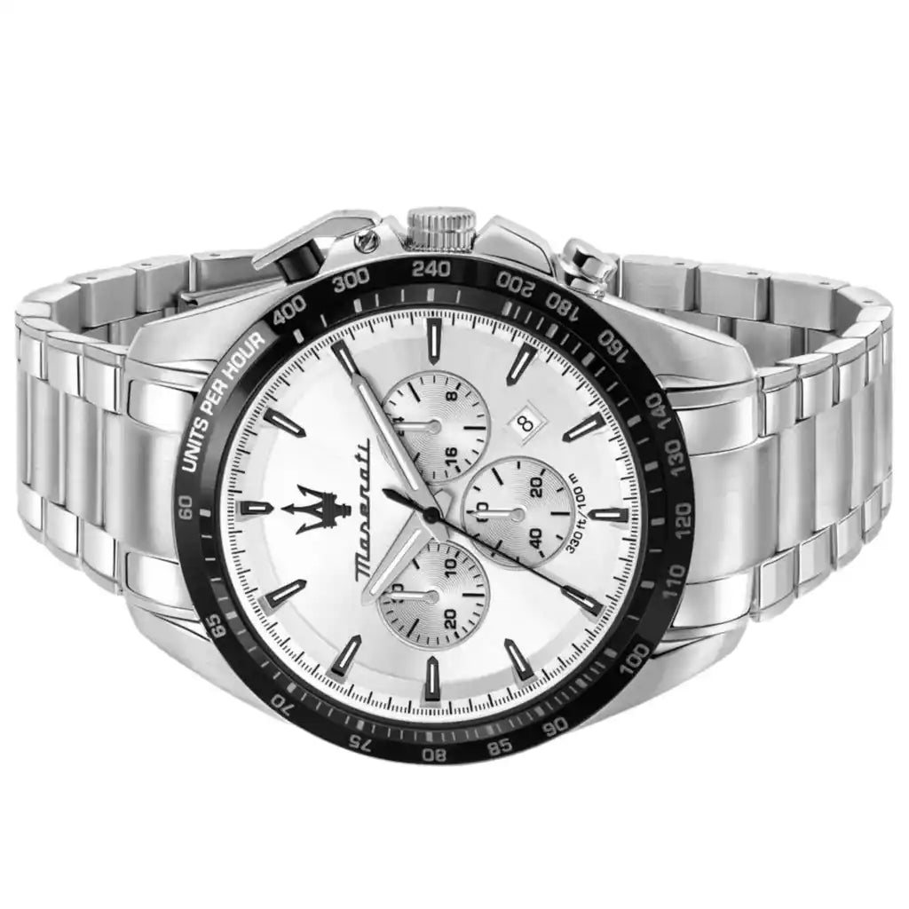 Maserati Traguardo R8873612049 45mm Men’s Chronograph Watch – Crisp Silver/white Sunray Dial & Silver Stainless Steel Link Bracelet
