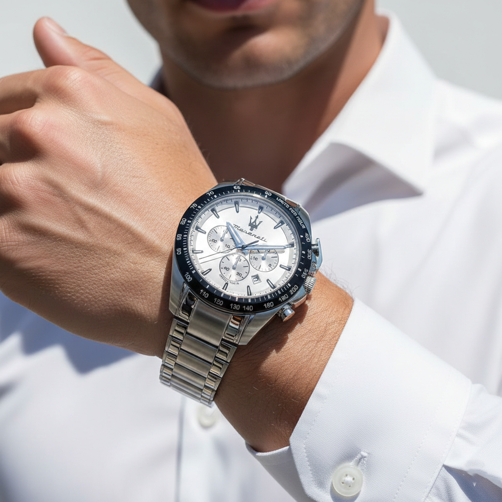 Maserati Traguardo R8873612049 45mm Men’s Chronograph Watch – Crisp Silver/white Sunray Dial & Silver Stainless Steel Link Bracelet