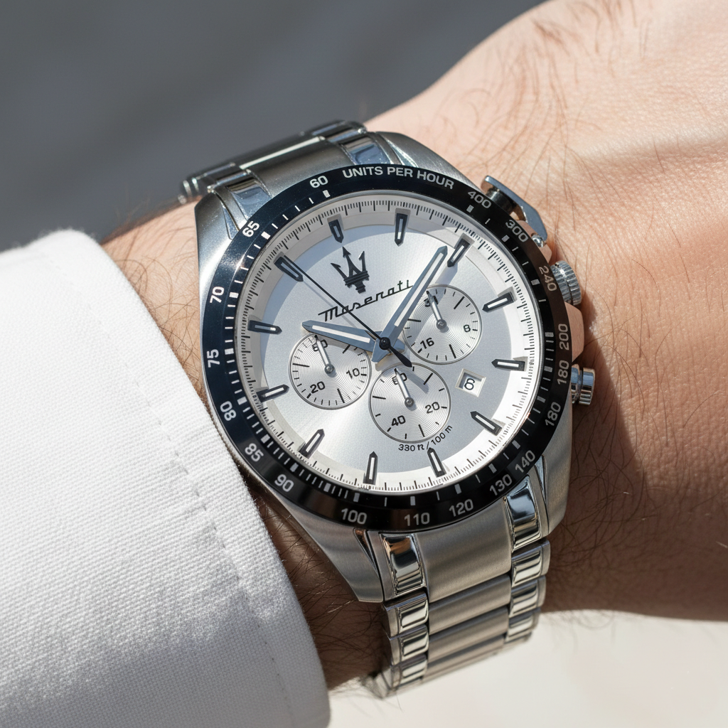 Maserati Traguardo R8873612049 45mm Men’s Chronograph Watch – Crisp Silver/white Sunray Dial & Silver Stainless Steel Link Bracelet
