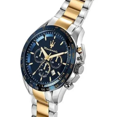 Maserati Traguardo R8873612046 45mm Men’s Chronograph Watch – Textured Blue Dial & Two-Tone Link Bracelet
