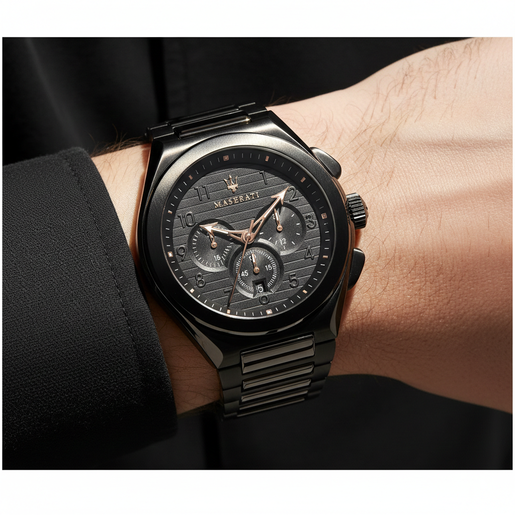 Maserati Triconic R8873639003 45mm Men’s Chronograph Watch – Black Dial & Black PVD Stainless Steel Bracelet