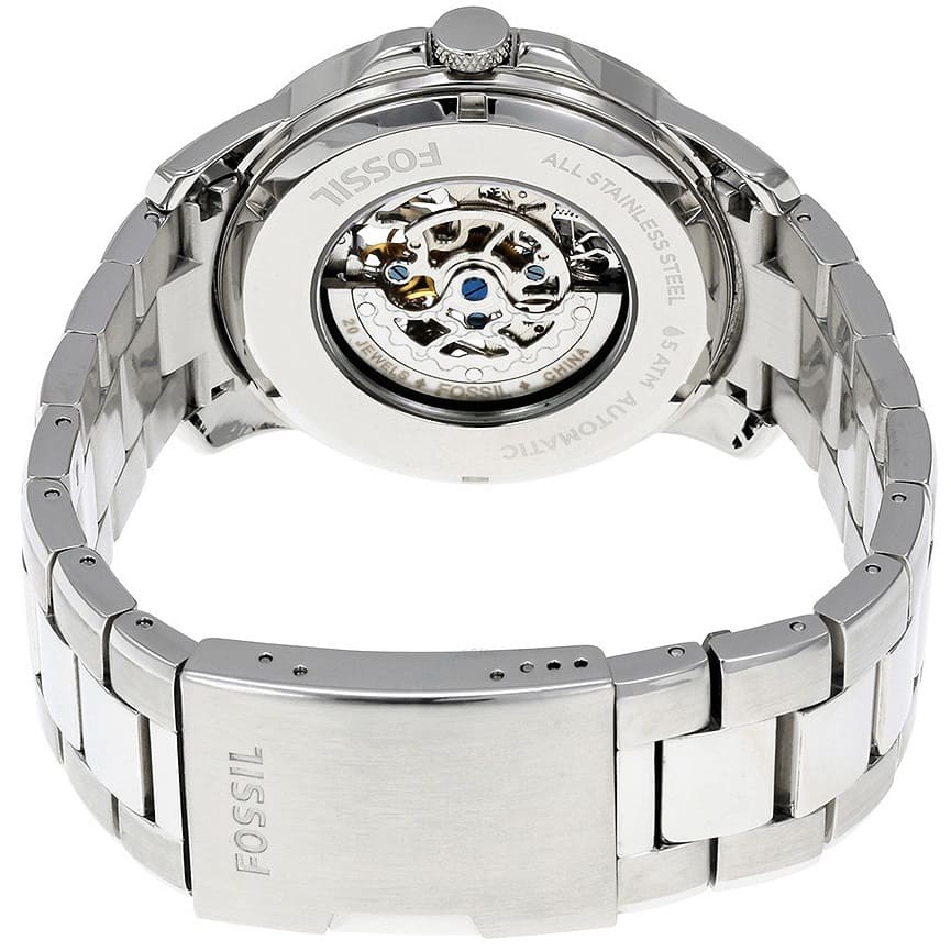 Fossil Townsman ME3055 44mm Men’s Automatic Watch – Black Skeleton Dial & Silver-tone Stainless Steel Bracelet