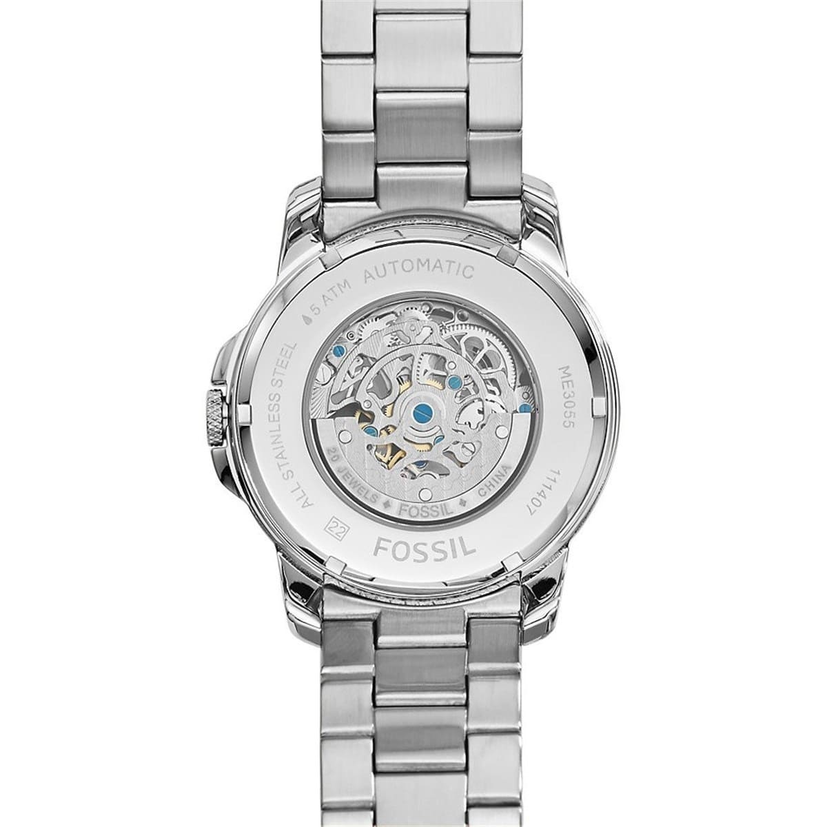 Fossil Townsman ME3055 44mm Men’s Automatic Watch – Black Skeleton Dial & Silver-tone Stainless Steel Bracelet