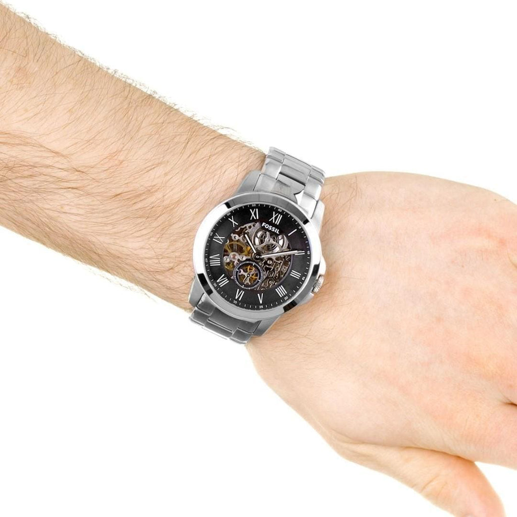 Fossil Townsman ME3055 44mm Men’s Automatic Watch – Black Skeleton Dial & Silver-tone Stainless Steel Bracelet