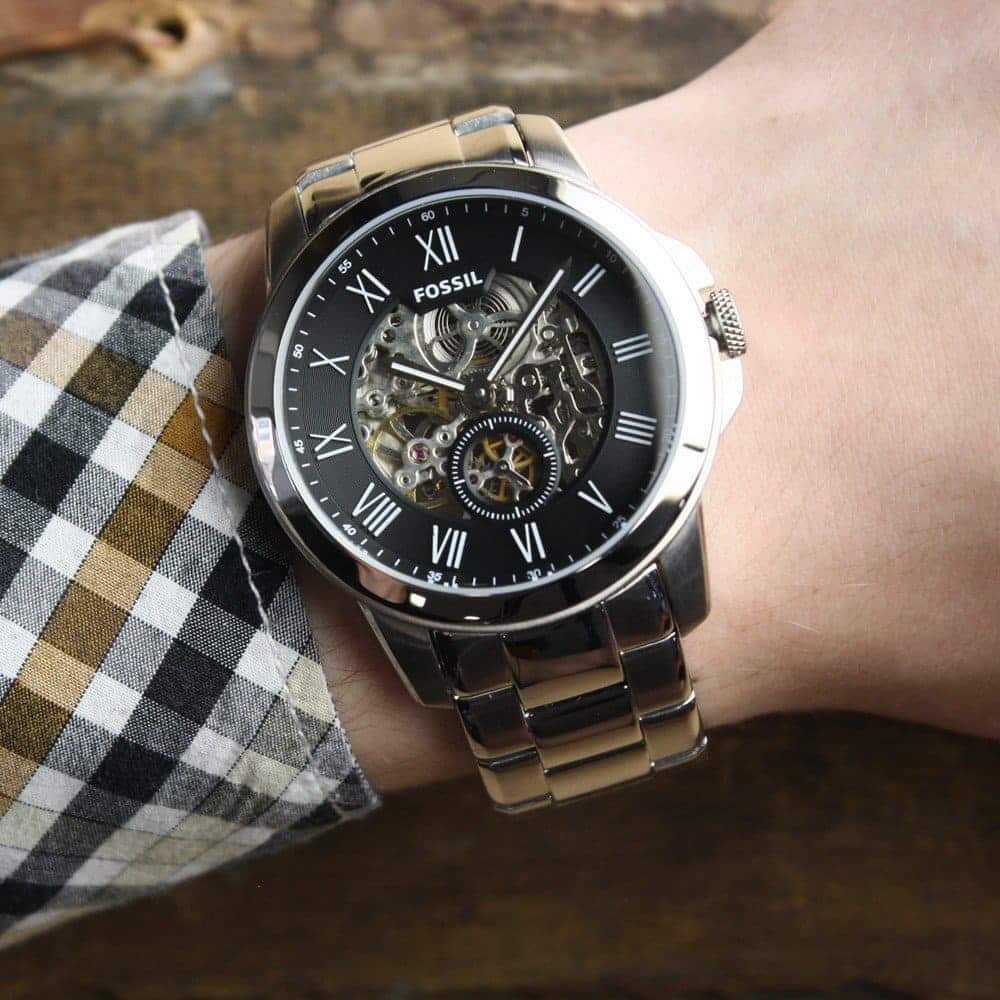 Fossil Townsman ME3055 44mm Men’s Automatic Watch – Black Skeleton Dial & Silver-tone Stainless Steel Bracelet