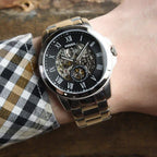 Fossil Townsman ME3055 44mm Men’s Automatic Watch – Black Skeleton Dial & Silver-tone Stainless Steel Bracelet