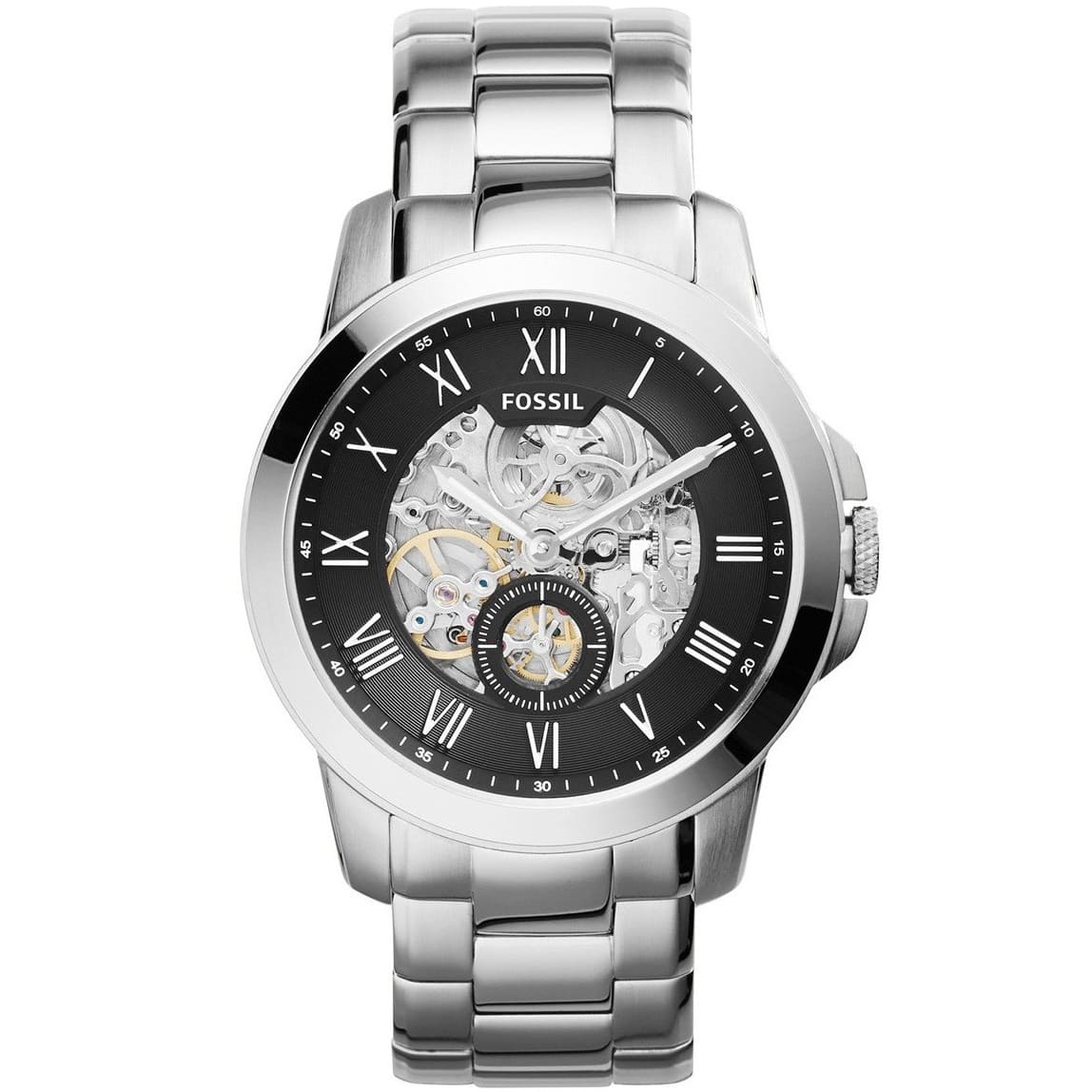 Fossil Townsman ME3055 44mm Men’s Automatic Watch – Black Skeleton Dial & Silver-tone Stainless Steel Bracelet