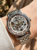 Fossil Original Boyfriend ME3067 38mm Automatic Women’s Watch – Skeleton Dial & Silver-Tone Stainless Steel Bracelet
