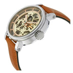 Fossil Original Boyfriend ME3109 38mm Automatic Women’s Watch – Skeleton Dial, Silver-Tone Case & Tan Leather Strap