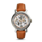 Fossil Original Boyfriend ME3109 38mm Automatic Women’s Watch – Skeleton Dial, Silver-Tone Case & Tan Leather Strap