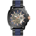 Fossil ME3133 45mm Men’s Automatic Watch – Blue Skeleton Dial & Black and Blue Stainless Steel and Rubber Strap
