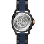 Fossil ME3133 45mm Men’s Automatic Watch – Blue Skeleton Dial & Black and Blue Stainless Steel and Rubber Strap